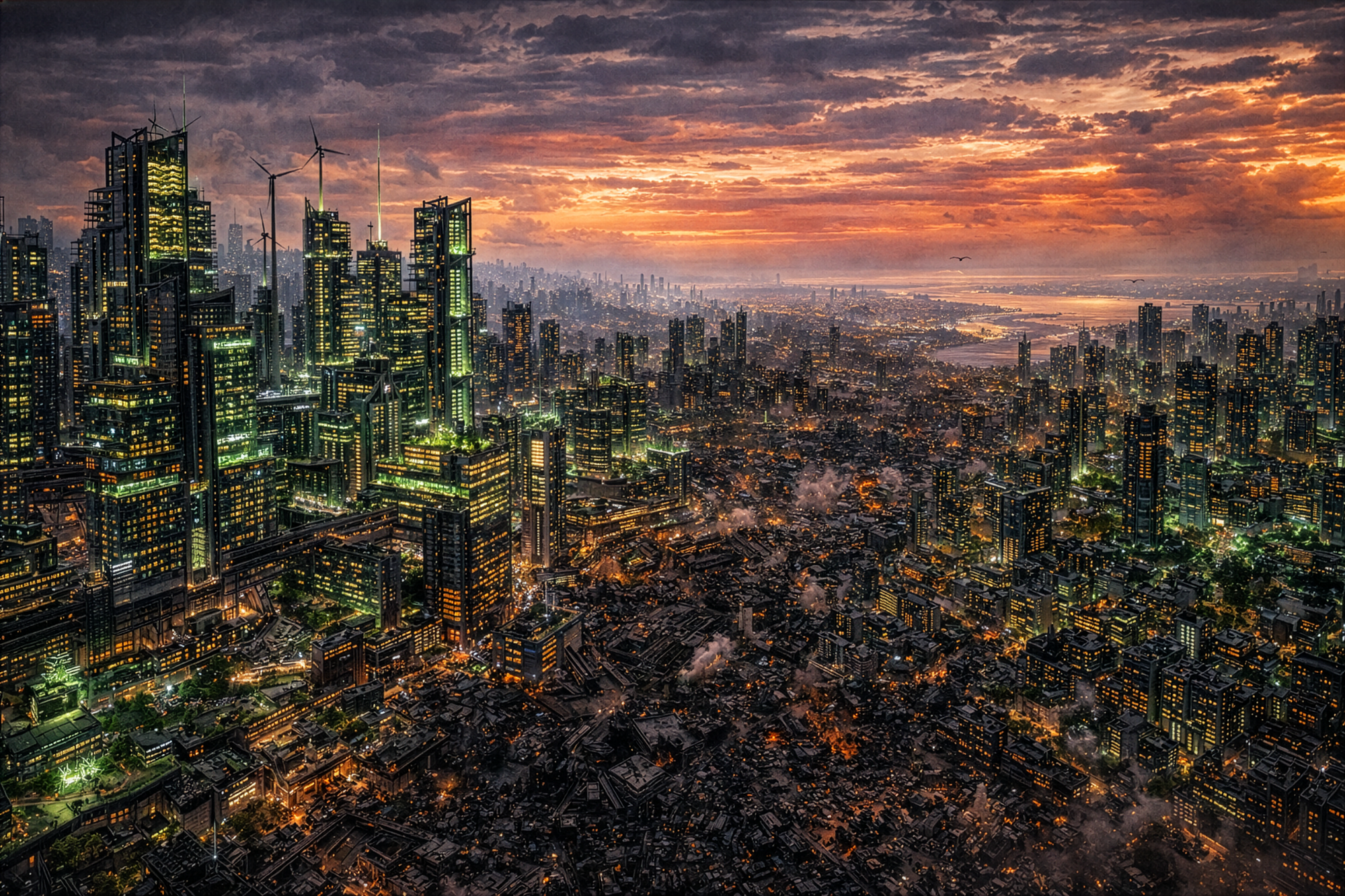 Renewable energy districts, autonomous city states within the Detroit Megacity. Solarpunk flavor within the dense urban sprawl.