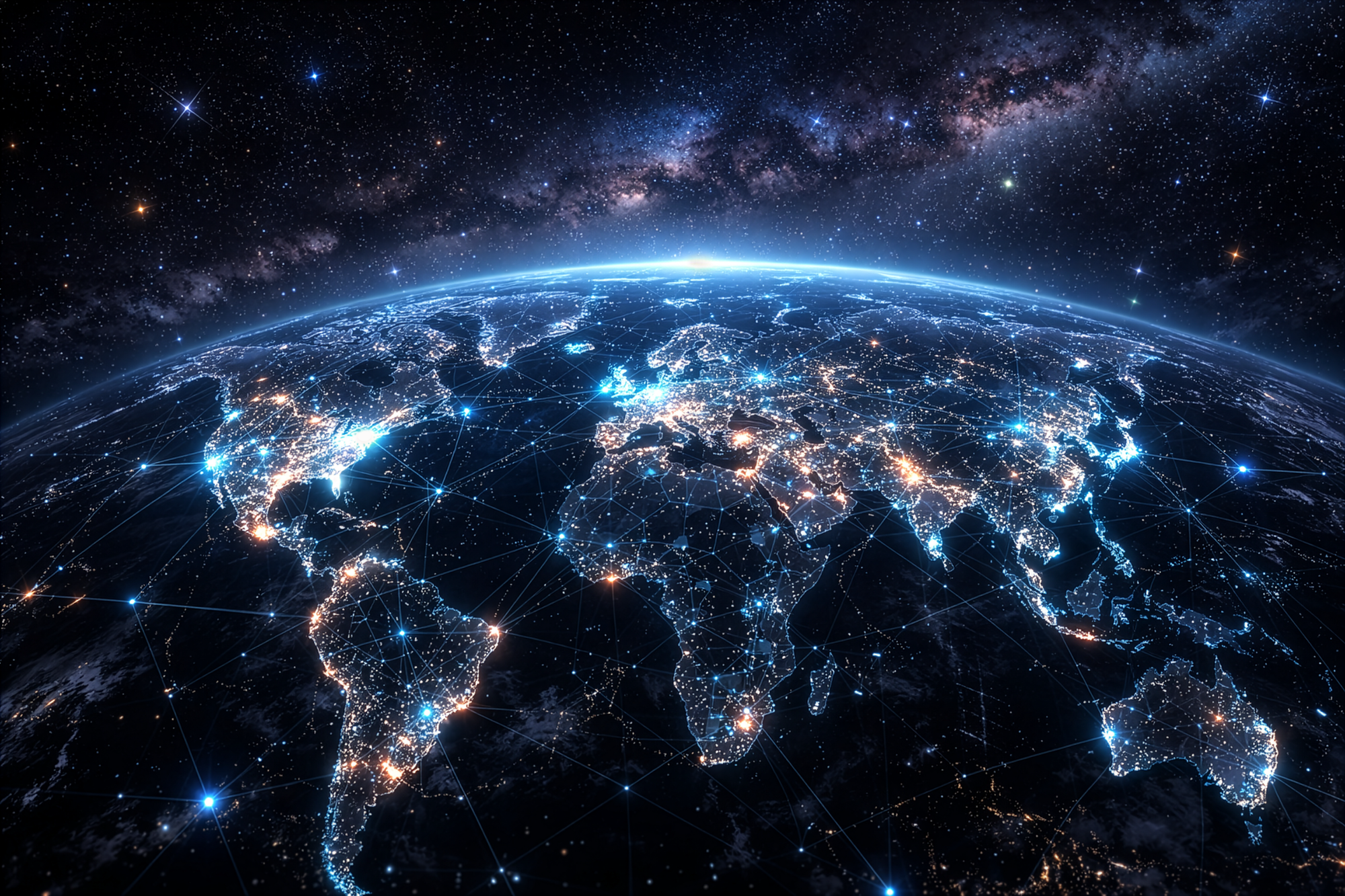A global image of Earth with data transfer lighting up