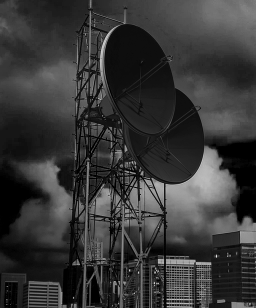 A rooftop communications array somewhere deep within Detroit Megacity urban sprawl.